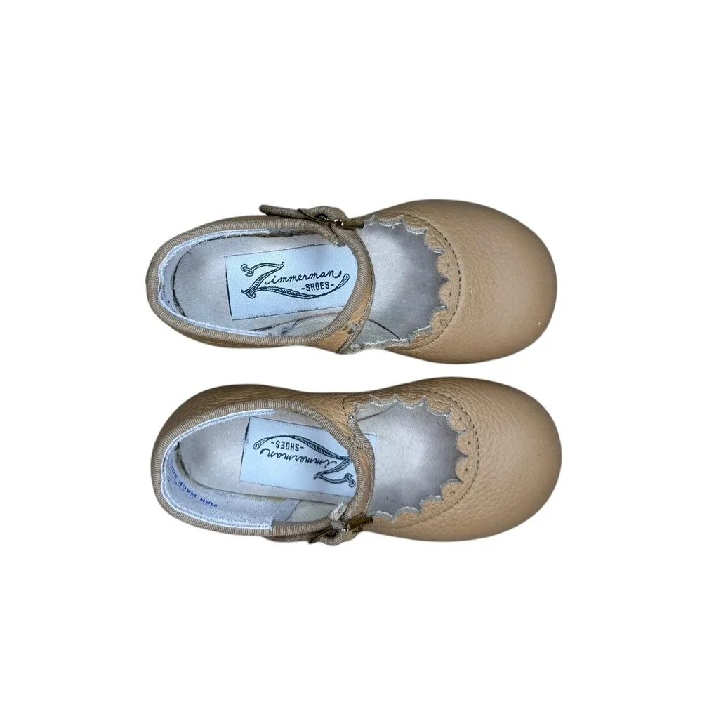 Zimmerman Shoes Kids Tan Pebbled Leather‎ Scalloped Mary Janes Size 5